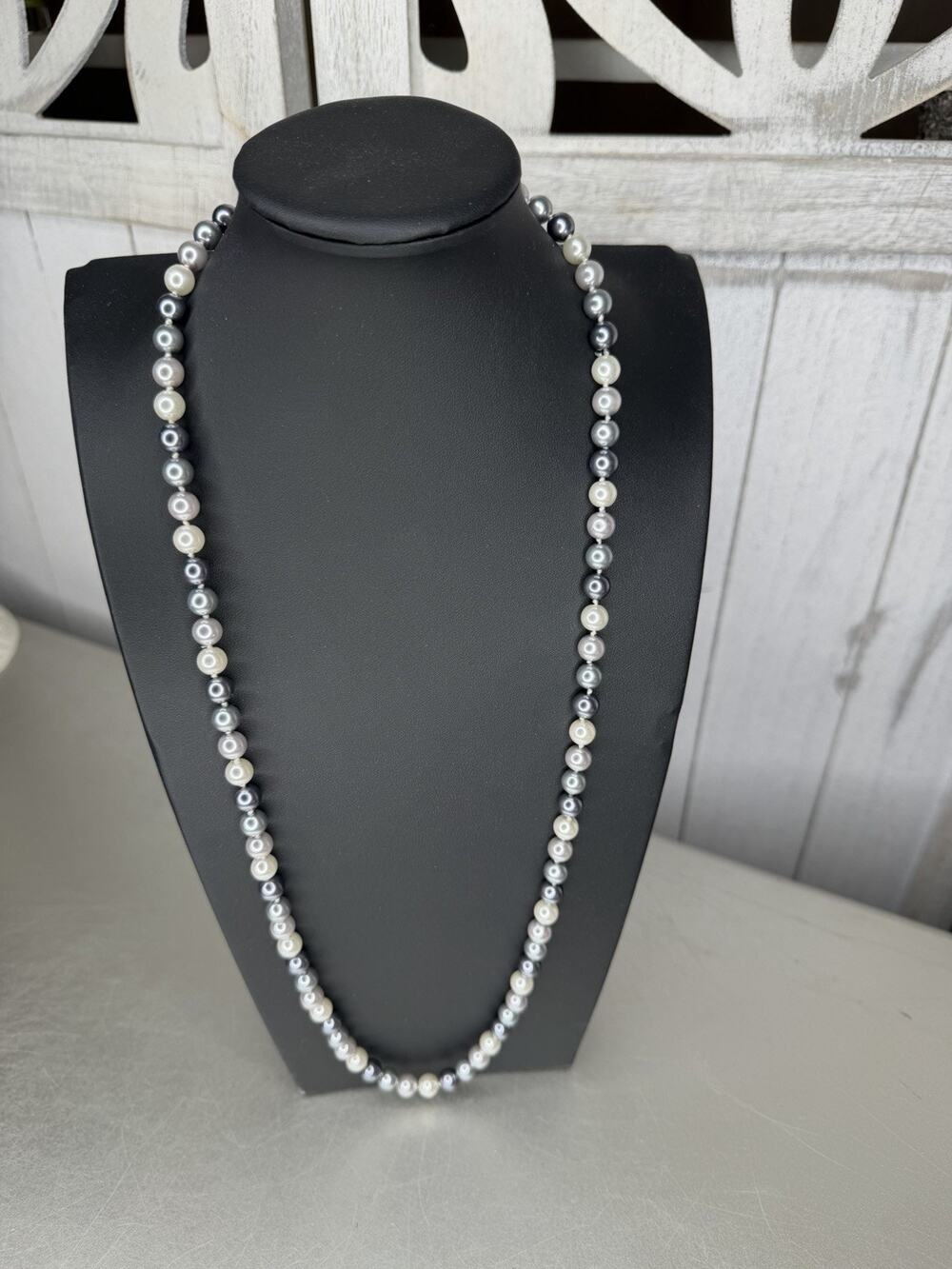 Tahitian Natural Peacock Black Gray Cream Cultured Pearl Long Necklace 28in